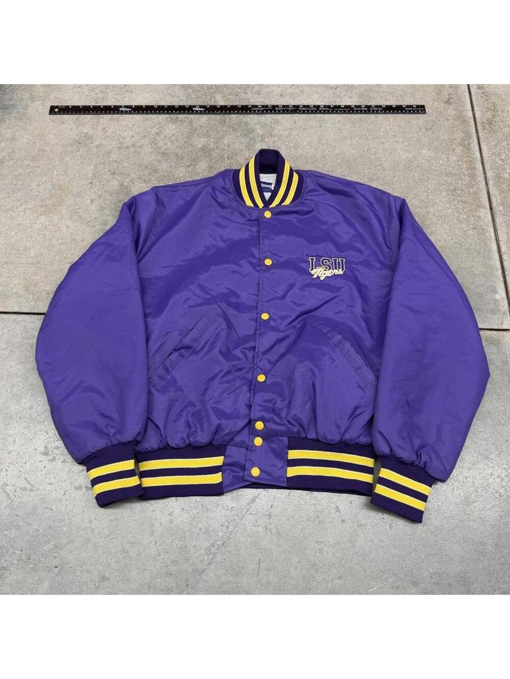 vintage lousiana state university tigers collegiate button down bomber jacket